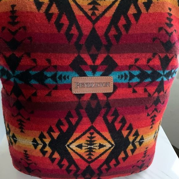 PENDLETON WOOL red orange Aztec large tote bag - Picture 2 of 10